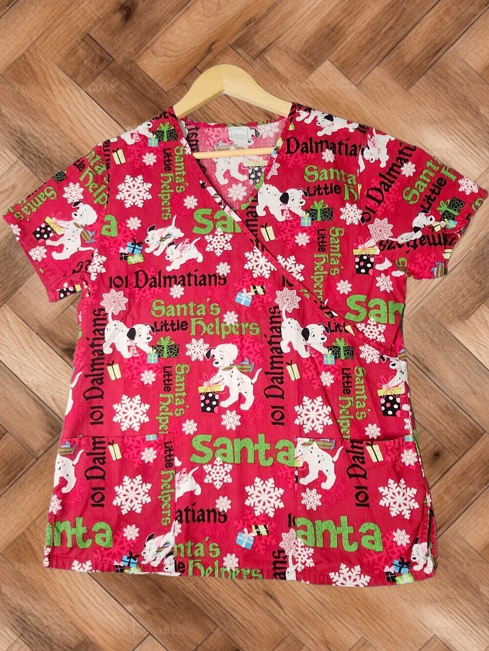 Disney 101 Dalmatians "Santa's Little Helpers" Christmas Scrub Top